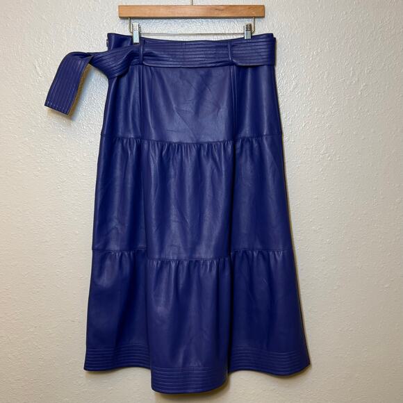 Marie Oliver Skirt Brooklyn Vegan Leather Tiered Belted Midi A-Line Purple Sz 8 - Picture 10 of 10